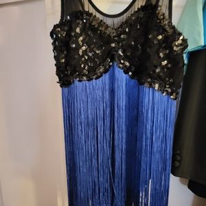 Dance costume, blue with fringes